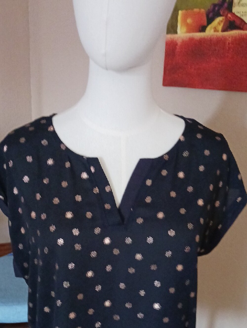 Papermoon Black Short-Sleeve Split-Neck Top with Metallic Dots - Picture 3 of 11